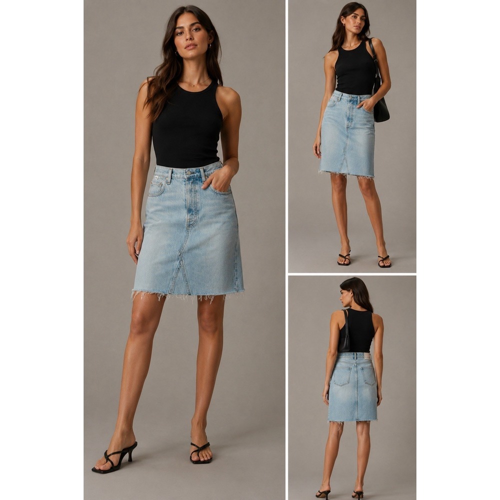 Citizens of Humanity Carola Denim Skirt 27 NWOT  $158 Raw Hem Midi 90s High Rise